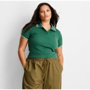 Future Collective Women's Short Sleeve Knit Polo Size 2XL Green